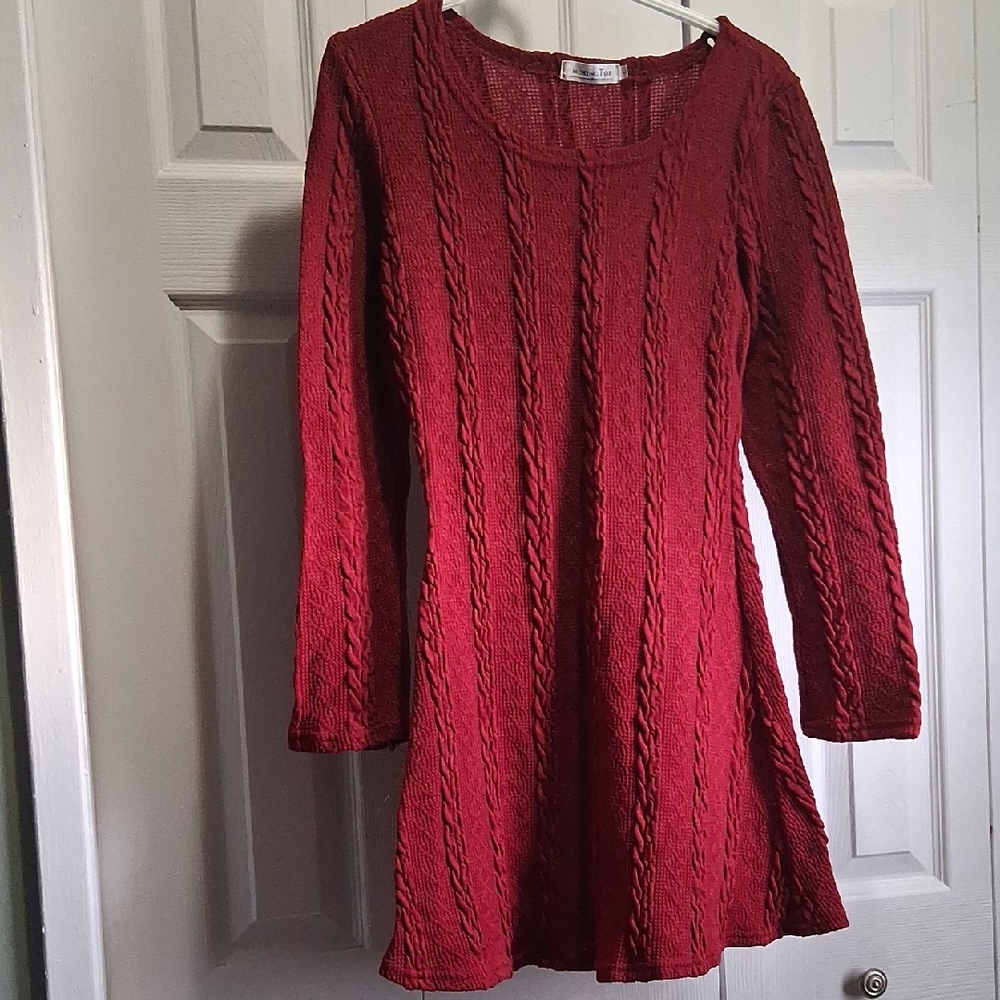 Casual Red Long Sleeve A-Line Sweater Dress